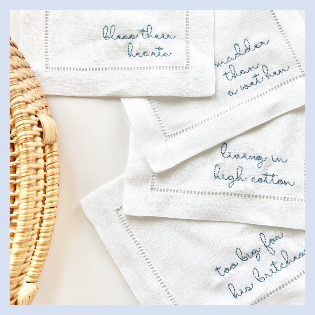 Southern Gossip Cocktail Napkins, Linen - Etsy | Etsy (US)