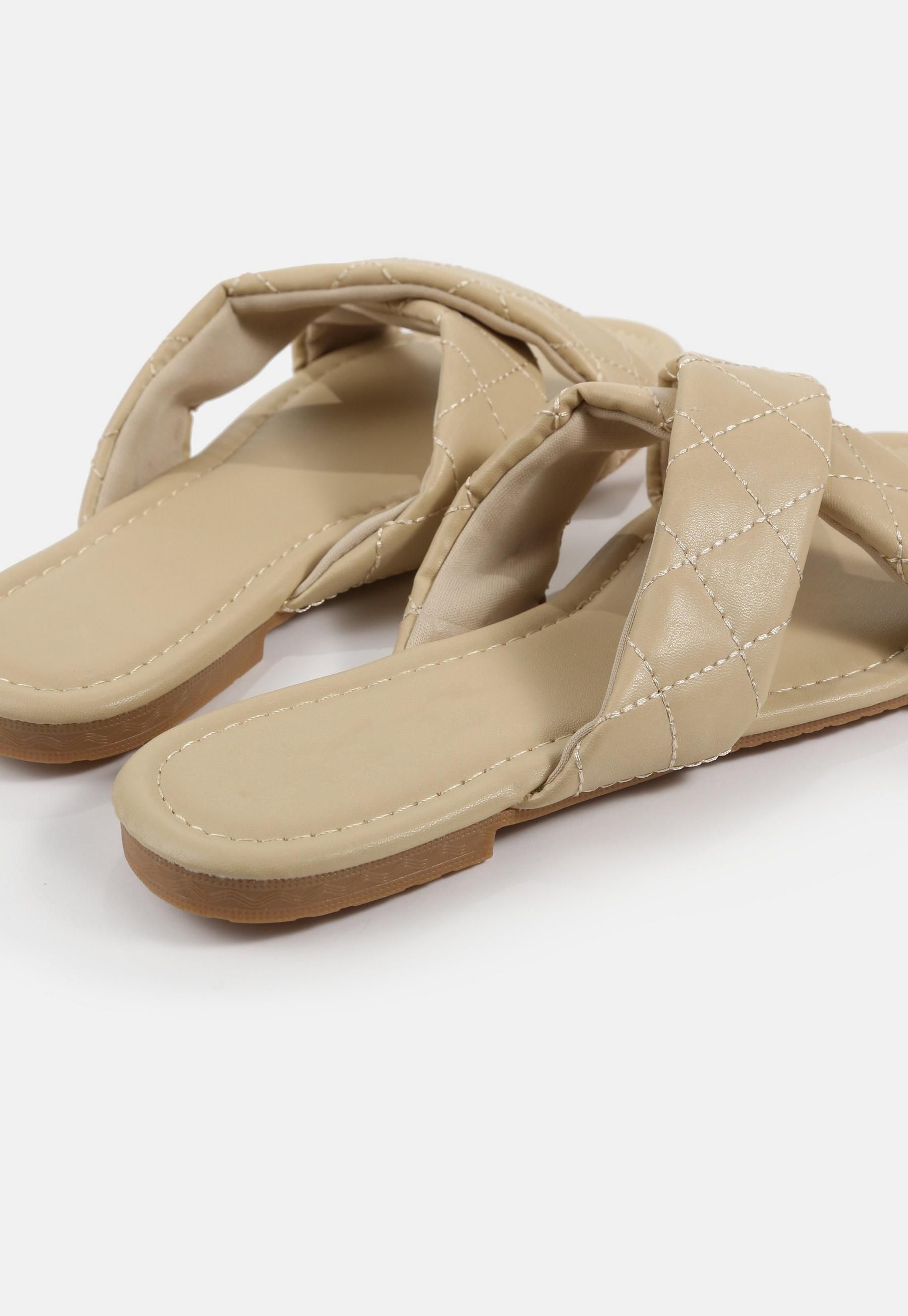 Sand Quilted Cross Over Flat Sandals | Missguided (UK & IE)
