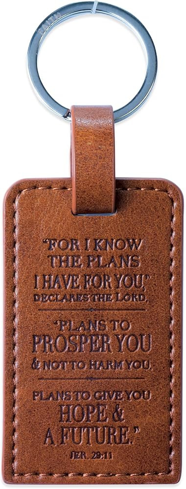 Christian Art Gifts Tawny Brown Faux Leather Silver Metal Keychain for Men with Scripture: I Know... | Amazon (US)