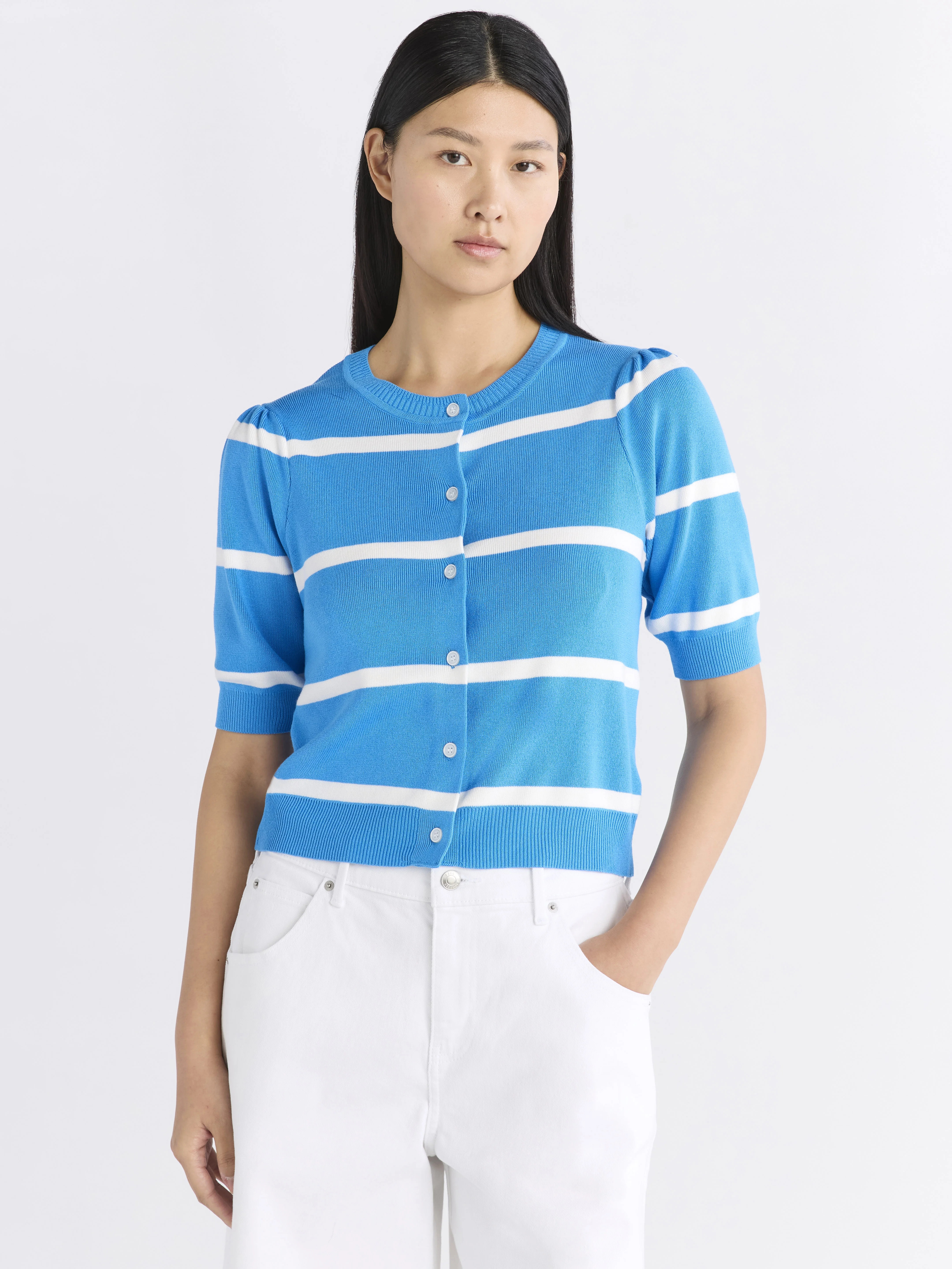 Free Assembly Women's Cardigan Sweater with Puff Sleeves, Lightweight, Size XS-XXL | Walmart (US)