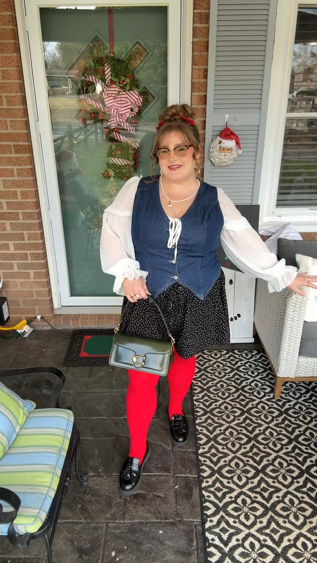 What im wearing today for Christmas as a size 16 curvy girlie 

♥️ I love layering colors, textures, and patterns for a fun festive outfit. The polka dots with the red tights make a fun holiday look. I’m wearing a size 2x in today’s clothes!

#LTKHoliday #LTKPlusSize #LTKMidsize