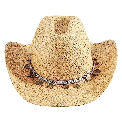 Straw Cowgirl Hat Beach Cowboy Hats for Women Men Western Straw Hat Shapeable Wide Brim Summer Cowgirl Sun Hat | Amazon (US)