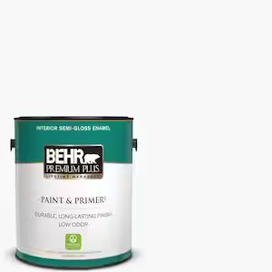 BEHR PREMIUM PLUS 1 gal. Ultra Pure White Semi-Gloss Enamel Low Odor Interior Paint & Primer-3050... | The Home Depot