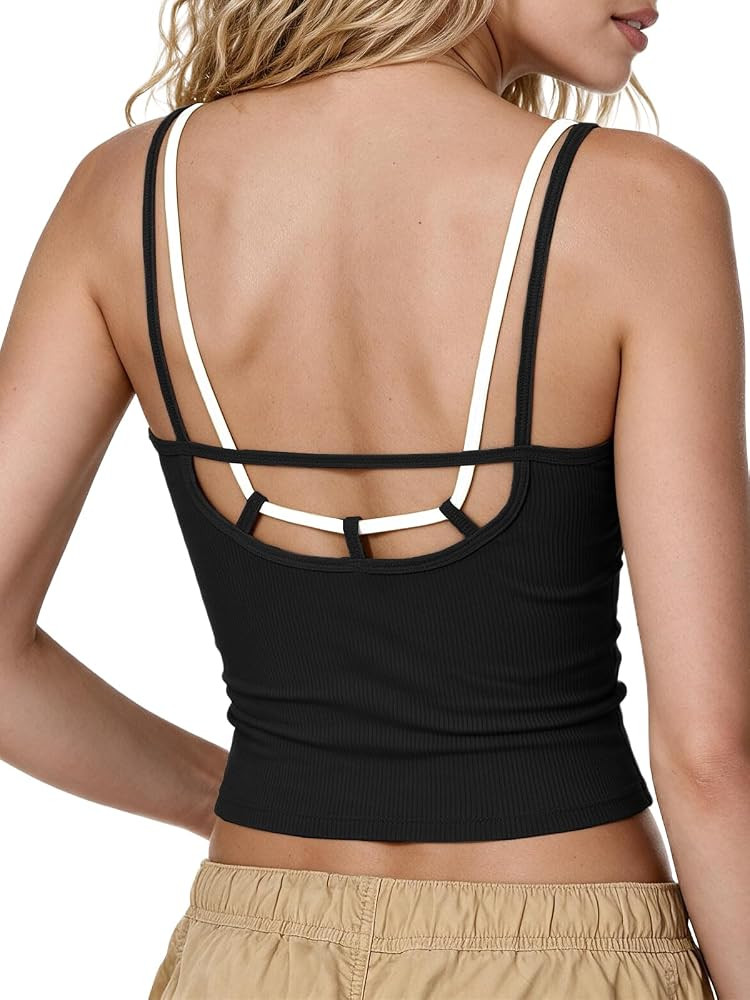 Aoysky Womens Padded Tank Tops Strappy Color Block Longline Sports Bras | Amazon (US)