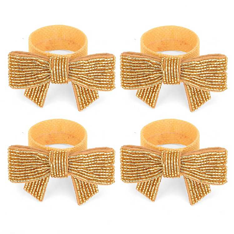 Sparkly Gold Bow Napkin Rings, Set of 4 | Kirklands Home | Kirklands