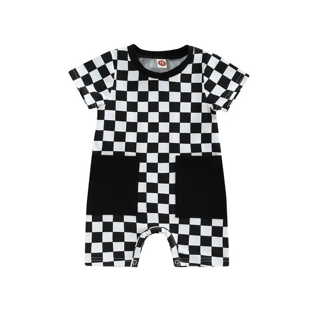Eyicmarn Baby Boys Girls Jumpsuit Round Neck Short Sleeve Checkerboard Printed Short Romper with ... | Walmart (US)