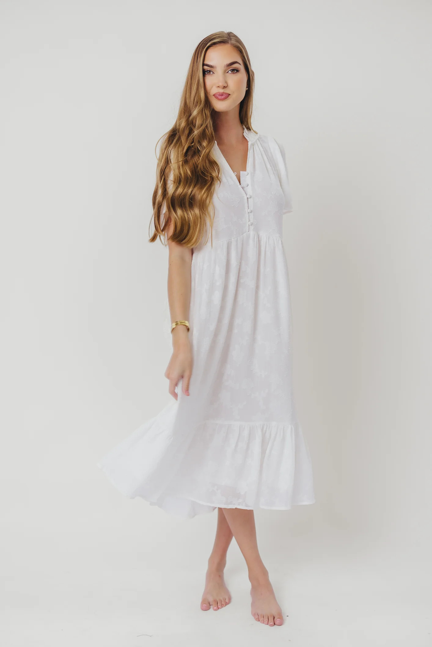 Katie Textured Midi Dress in Off-White | Worth Collective