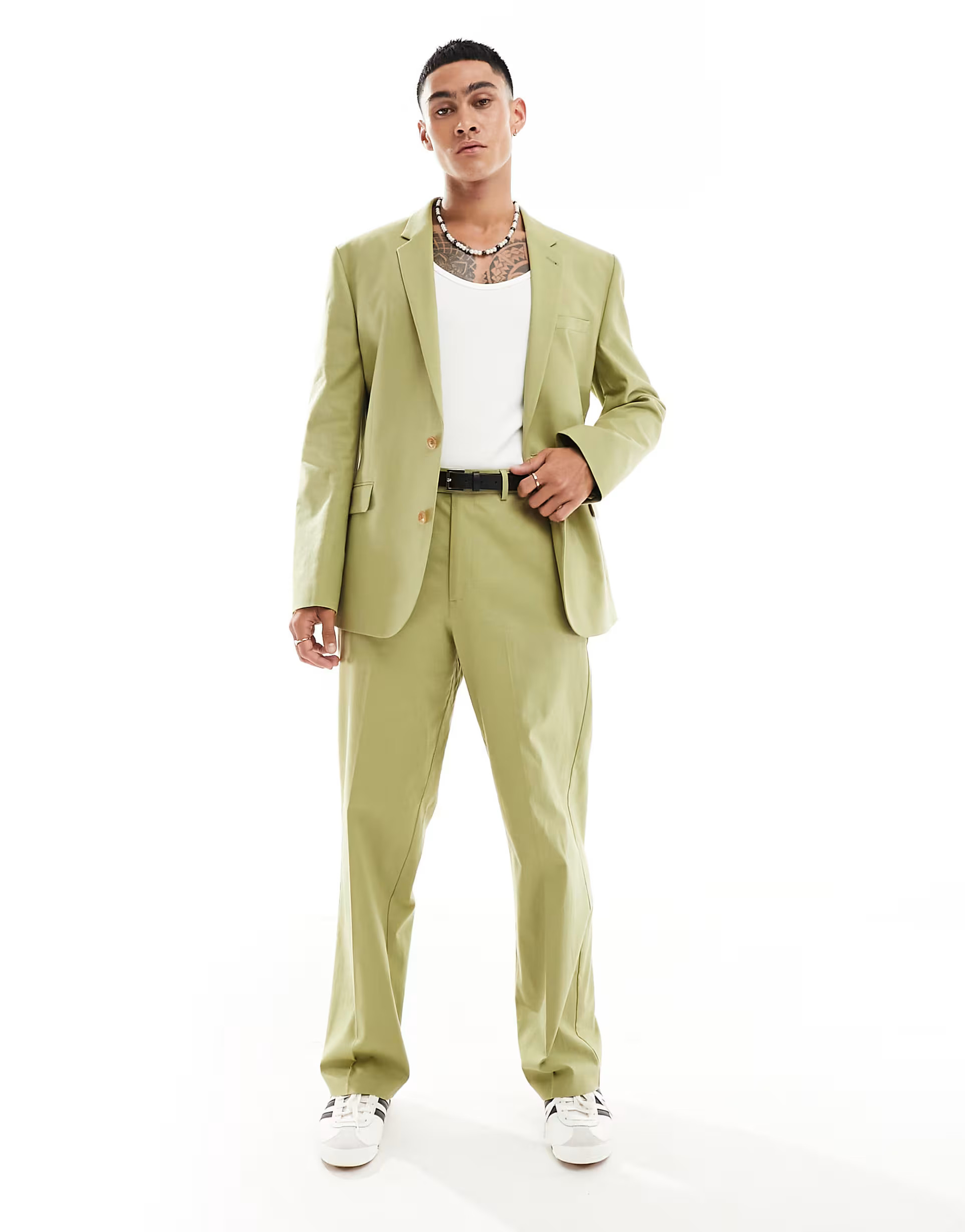 ASOS DESIGN slim linen mix suit jacket in sage green | ASOS (Global)