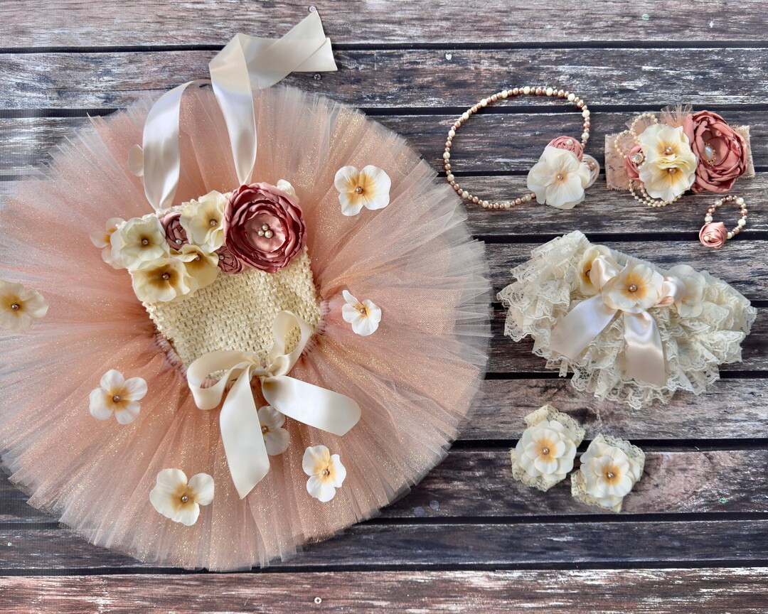 Fairy Cream Cake Smash Outfit, Flower Tutu, Crochet Tube Top, Elastic Pearl Necklace Bracelet, Fa... | Etsy (US)