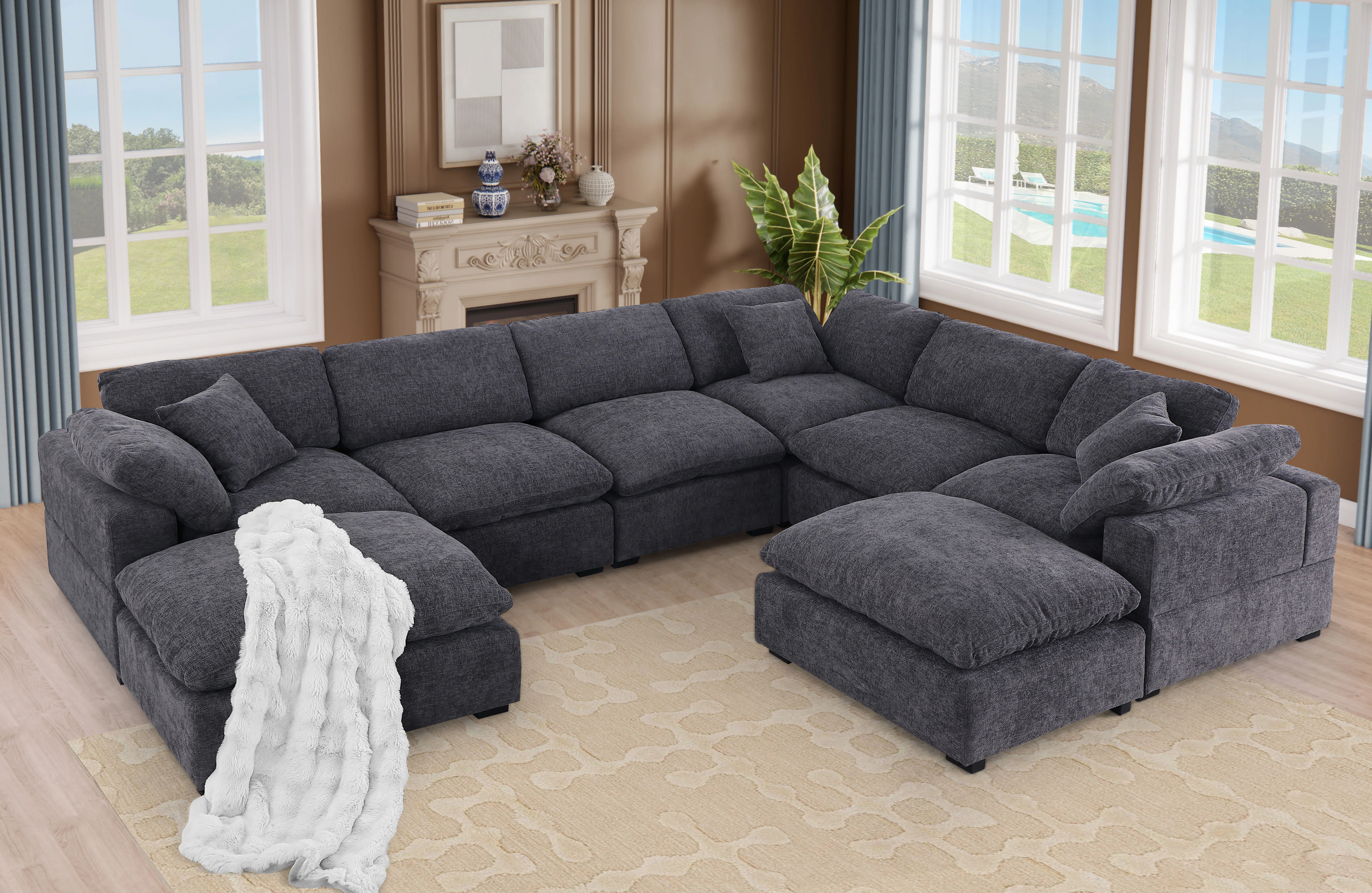 Worthland 143.2" Wide Chenille Reversible Corner Sectional Sofa Couch(8- Piece) | Wayfair North America