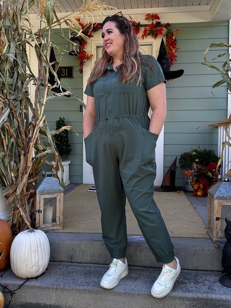 Green jumpsuit! Perfect on its own but you can add a sweater or jean jacket. It’s perfect for running errands. #greenjumpsuit 

#LTKstyletip #LTKmidsize