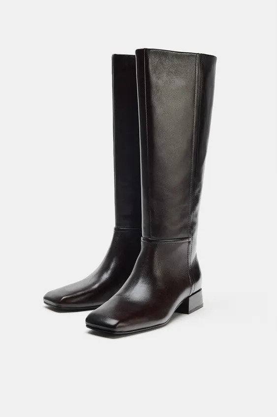 LIMITED EDITION LEATHER SQUARE TOE BOOTS | Zara Canada
