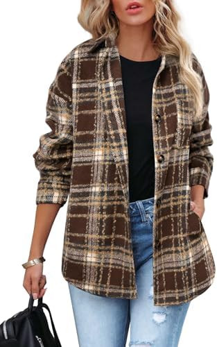 Beaully Women's 2025 Fall Clothes Plaid Shacket Jacket Long Sleeve Button Down Flannel Shirts Fas... | Amazon (US)