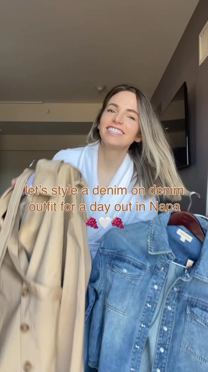 get dressed with me for a day in Napa 🍇🍷 I’m trying a denim on denim look with a cropped trench- love the combo of khaki with denim. also- these jeans are insanely comfy- they’ve become a favorite! 

#LTKWatchNow #LTKStyleTip #LTKTravel