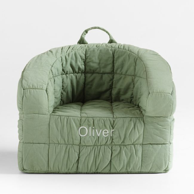 Large Verte Green Kids Puffy Lounge Barrel Chair Cover | Crate & Barrel