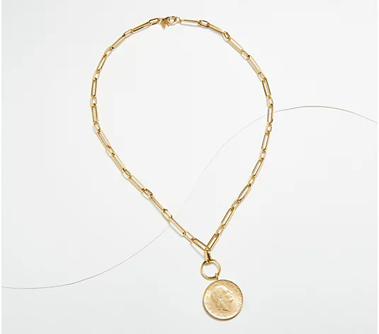"As Is" EternaGold Paperclip Chain Coin Necklace, 14K Gold | QVC
