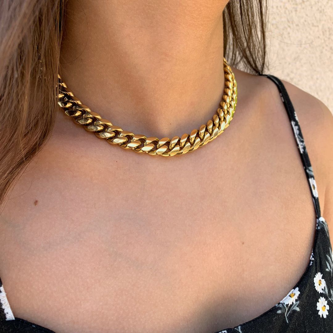 Gold Chain Choker Women, Thick Heavy Solid 316L Stainless Steel Gold Chain Necklace, Miami Cuban ... | Etsy (US)