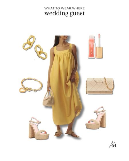 Spring wedding guest outfit idea. This yellow Anthropologie dress is beautiful and bump friendly! Pair it with a neural heel and clutch to complete the look. 

#LTKSeasonal #LTKStyleTip #LTKWedding