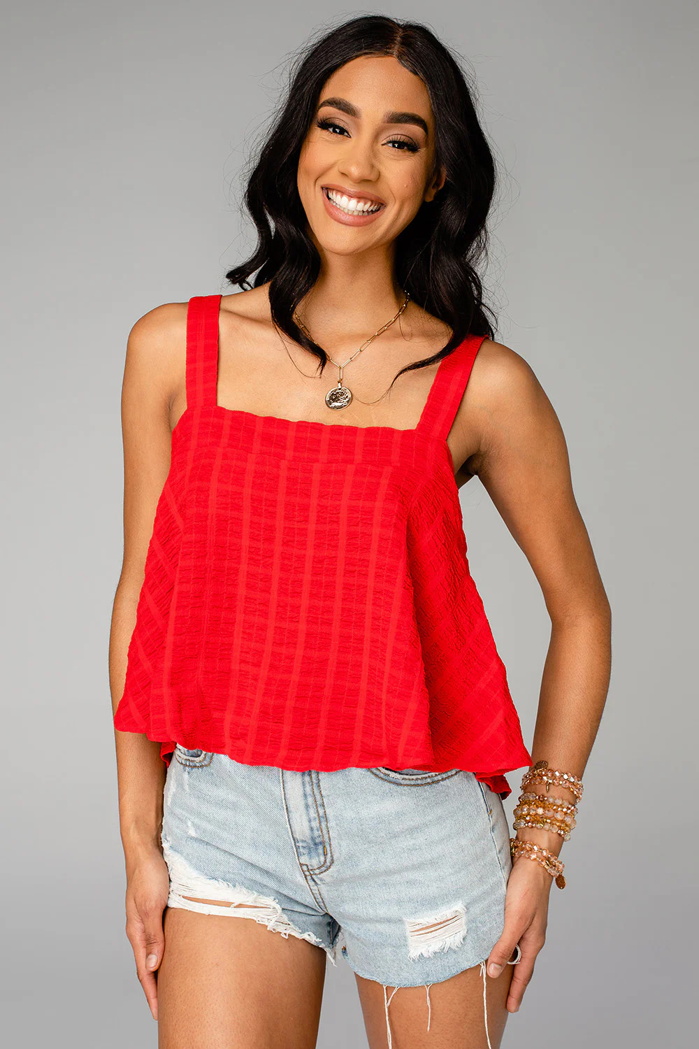 Athena Flowy Cropped Tank Top - Red | BuddyLove
