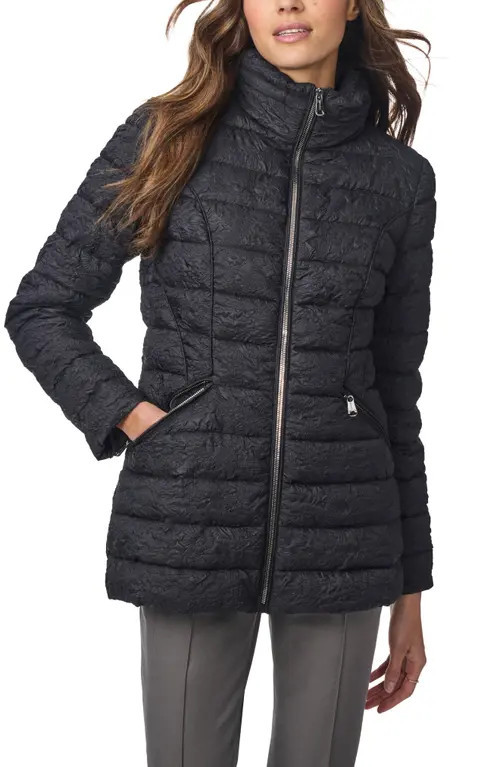 Bernardo Jacquard Puffer Jacket in Black at Nordstrom, Size Xx-Large | Nordstrom