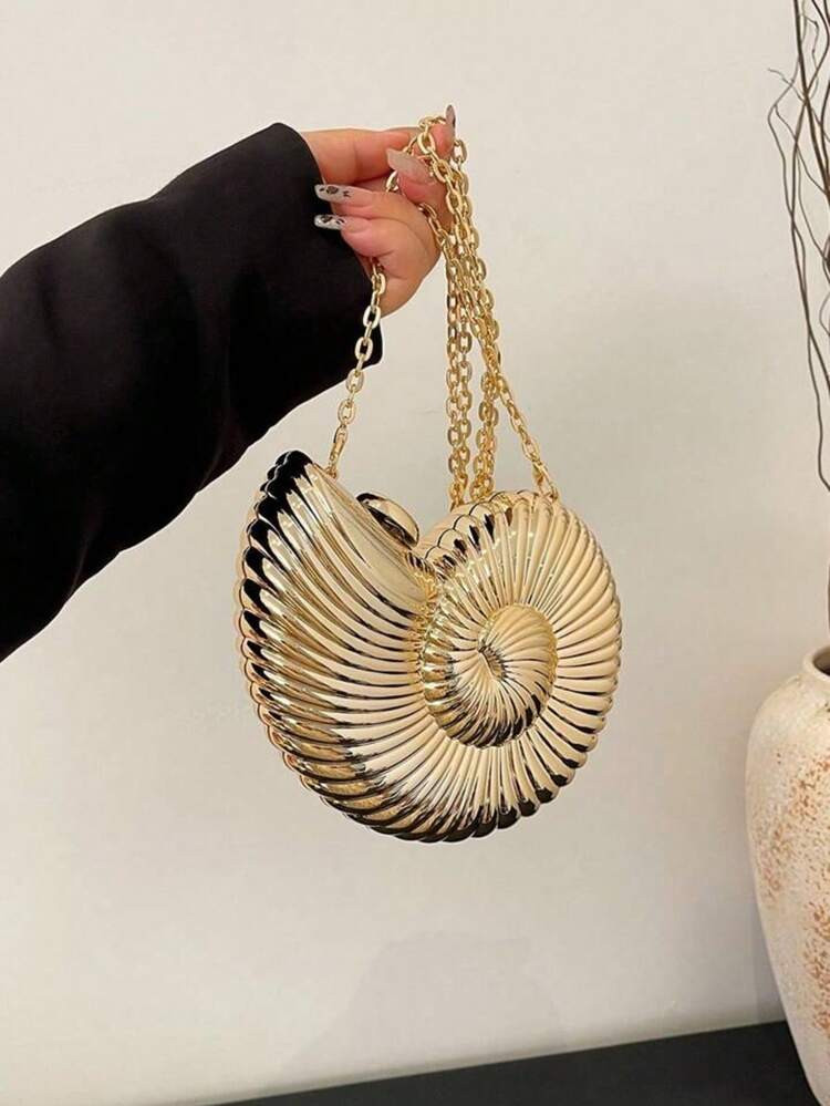Elegant Shell-Shaped Party Clutch Bag, Unique Design Seashell Bag, Women's Shiny Evening Handbag With Chain Shoulder/Crossbody Strap, Fits Earphones, Coins, Elegant Shell Purse Perfect For Parties Weddings Dinners & Banquets Matches Wedding Dresses Formal Wear Prom Gowns Birthday Outfits & Women's Party Attire(The Size Of The Product And The Picture Is Consistent. If You Don't Know The Size, You Can Refer To The Product Size Chart.) | SHEIN