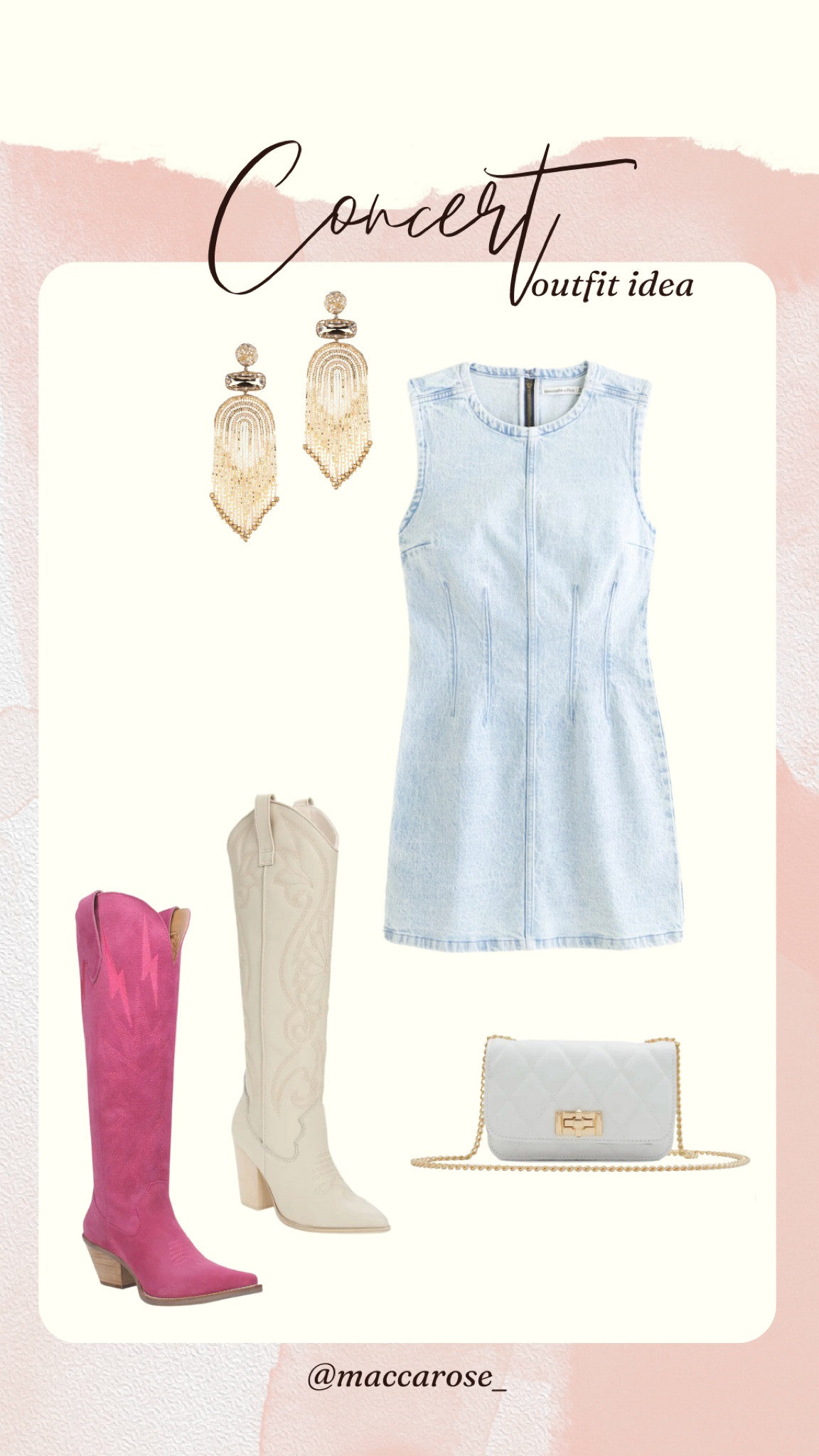 Denim dress | concert look | western style | country concert chic | western boots | statement boots | statement earrings | feminine style | outfit idea | 

#LTKFind #LTKstyletip #LTKSeasonal