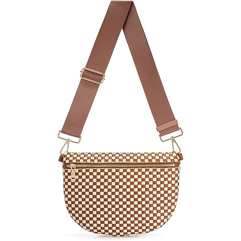 Woven Crossbody Bag for Women, Checkered PU Bum Bag Sling Purse with Adjustable Strap for Travel,... | Amazon (US)