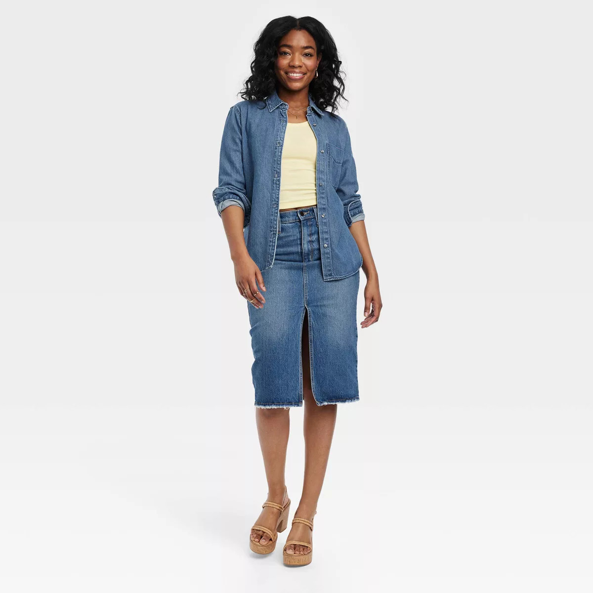 Women's Long Sleeve Relaxed Denim Button-Down Shirt - Universal Thread™ Medium Wash | Target