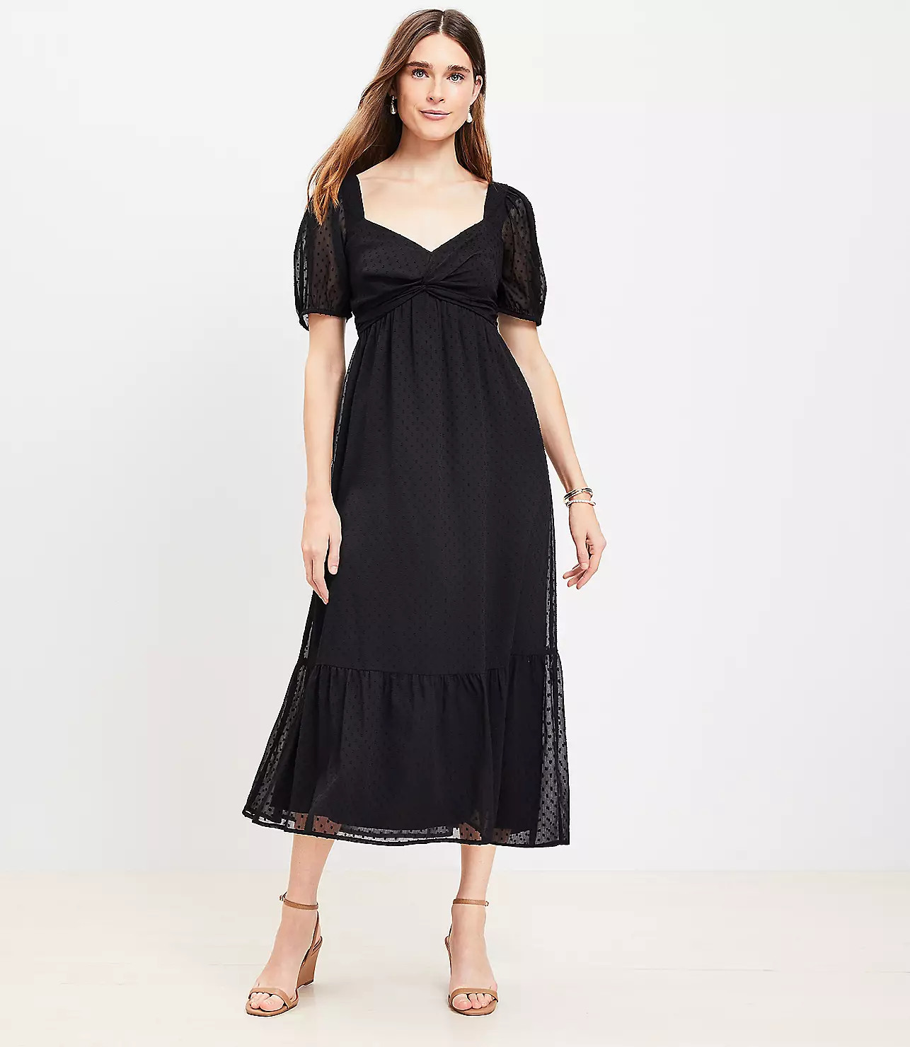Clip Knotted Balloon Sleeve Midi Dress | LOFT