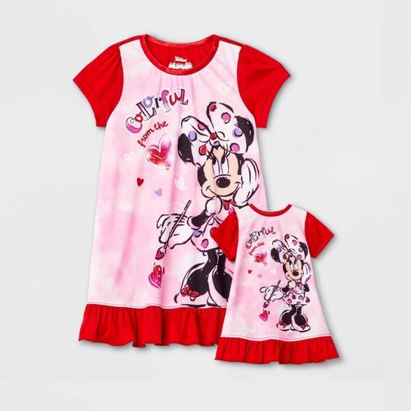 Toddler Girls' 2pc Minnie Mouse 'Doll and Me' NightGown - Red | Target