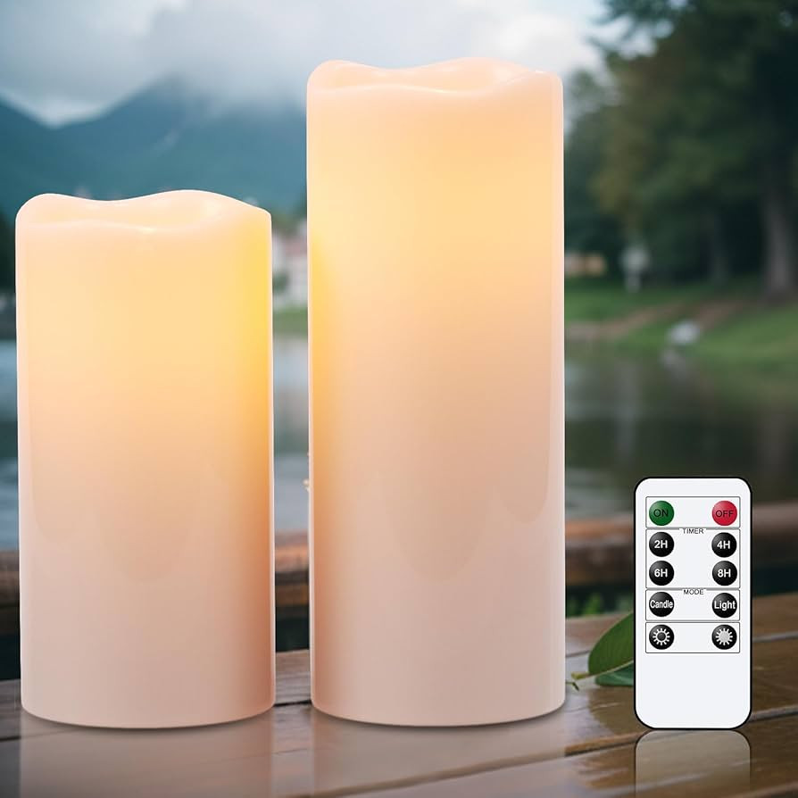 Eldnacele 8" 10" × 4" Large Waterproof Outdoor Flameless Candles Remote and Timer, Battery Opera... | Amazon (US)