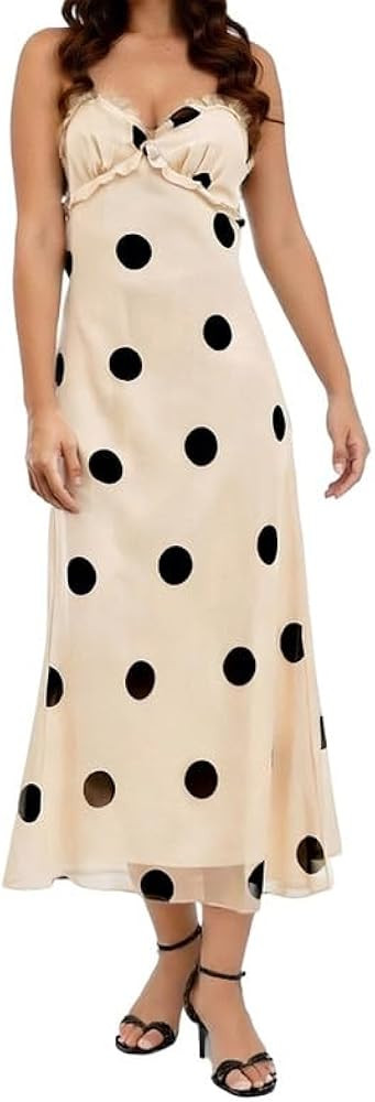 Women Polka Dot Maxi Cami Dress Spaghetti Strap Boho Long Dress Backless Flowy Sundress Summer Be... | Amazon (US)