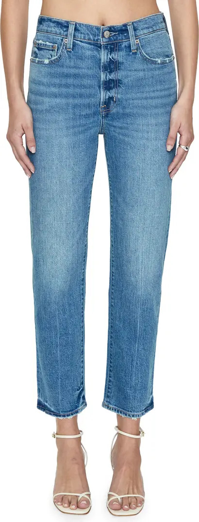Charlie High Waist Frayed Ankle Straight Leg Jeans | Nordstrom
