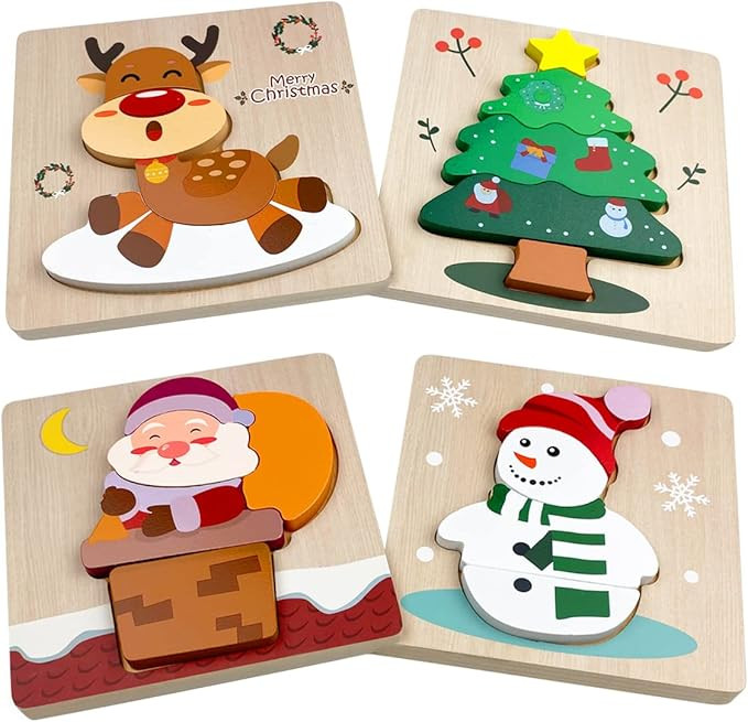 Anditoy 4 Pack Christmas Wooden Puzzles for Kids Toddlers Christmas Toys Christmas Stocking Stuff... | Amazon (US)