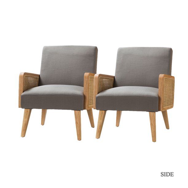 14 Karat Home Mid-century Accent Chair with Rattan Armrests, Fabric Upholstered Wooden Reading Ar... | Walmart (US)