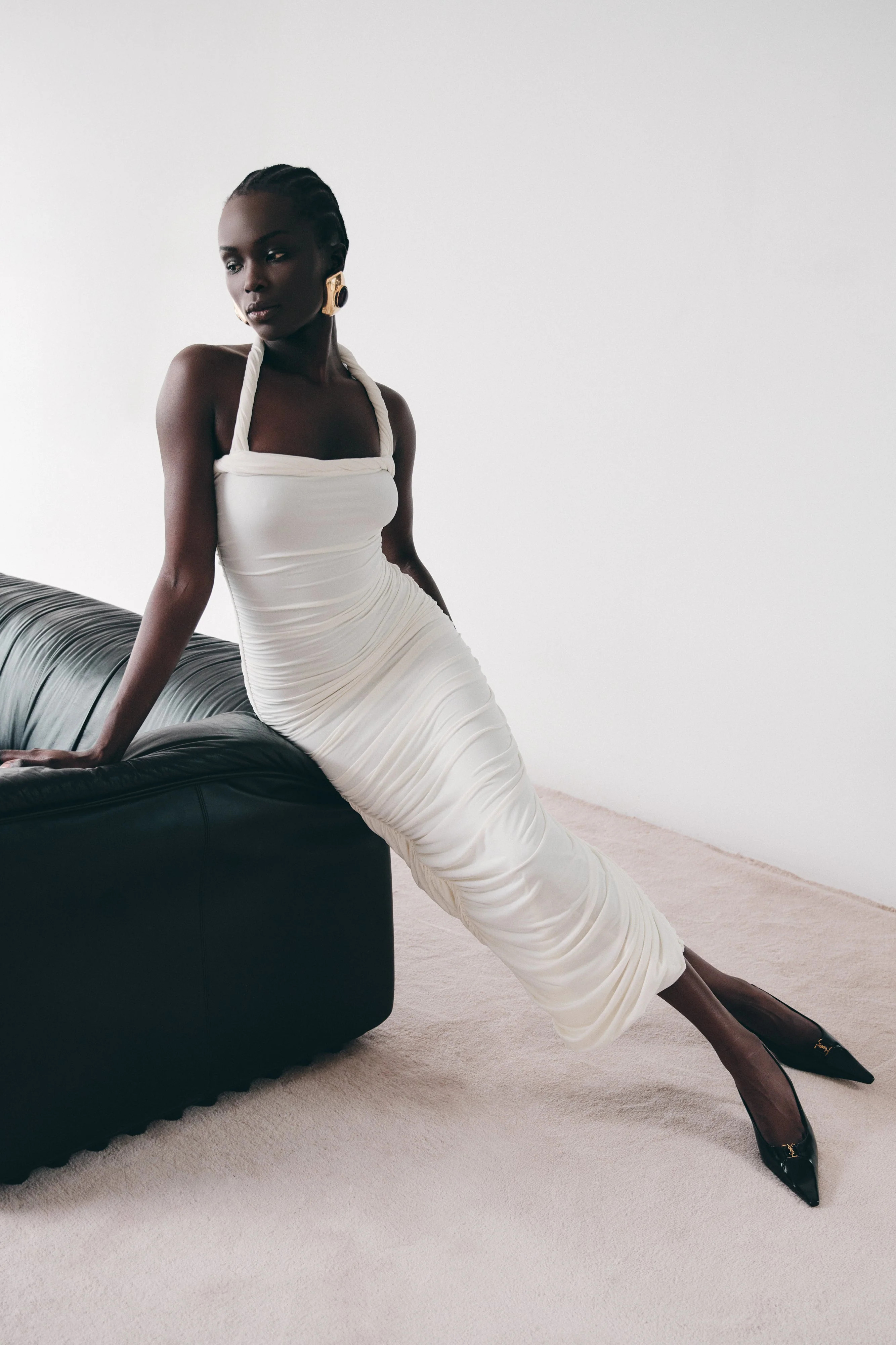 Camila Ruched Halter Midi Dress - Ivory | Meshki (APAC)