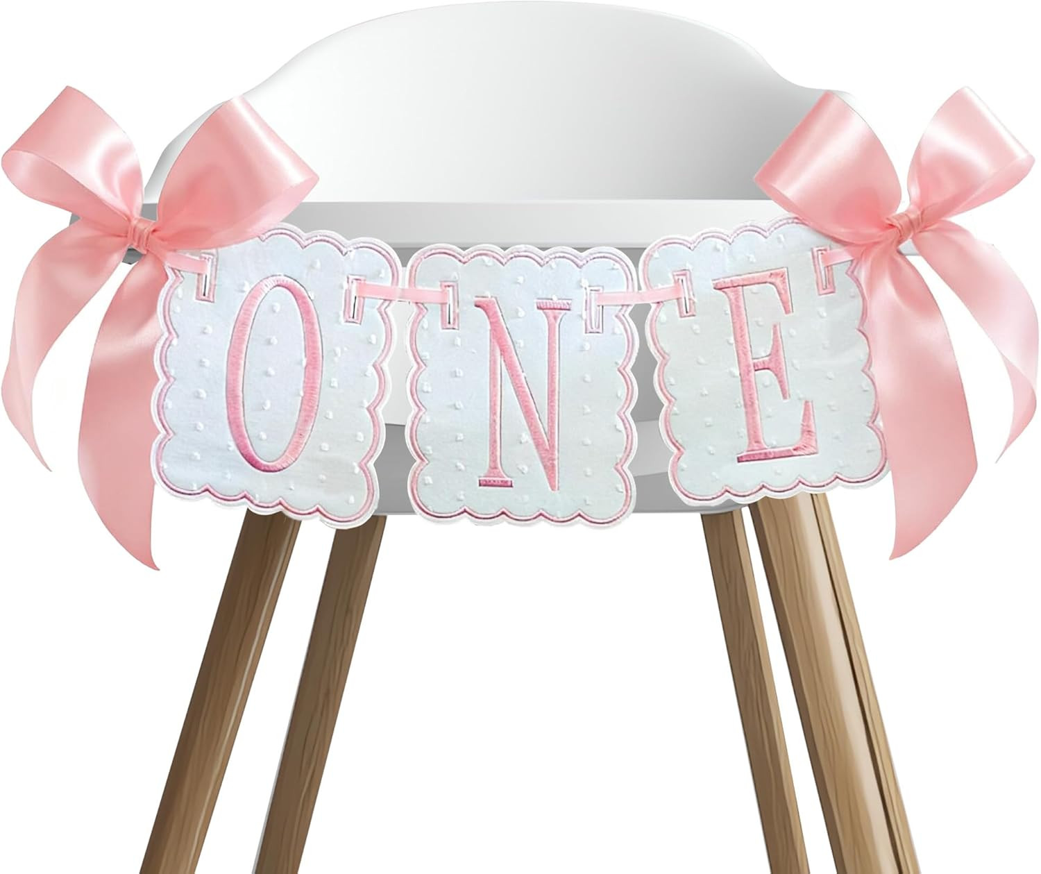 Pink and White Bow First Birthday High Chair Banner Pink Bow One High Chair Garland for Girls Swe... | Amazon (US)