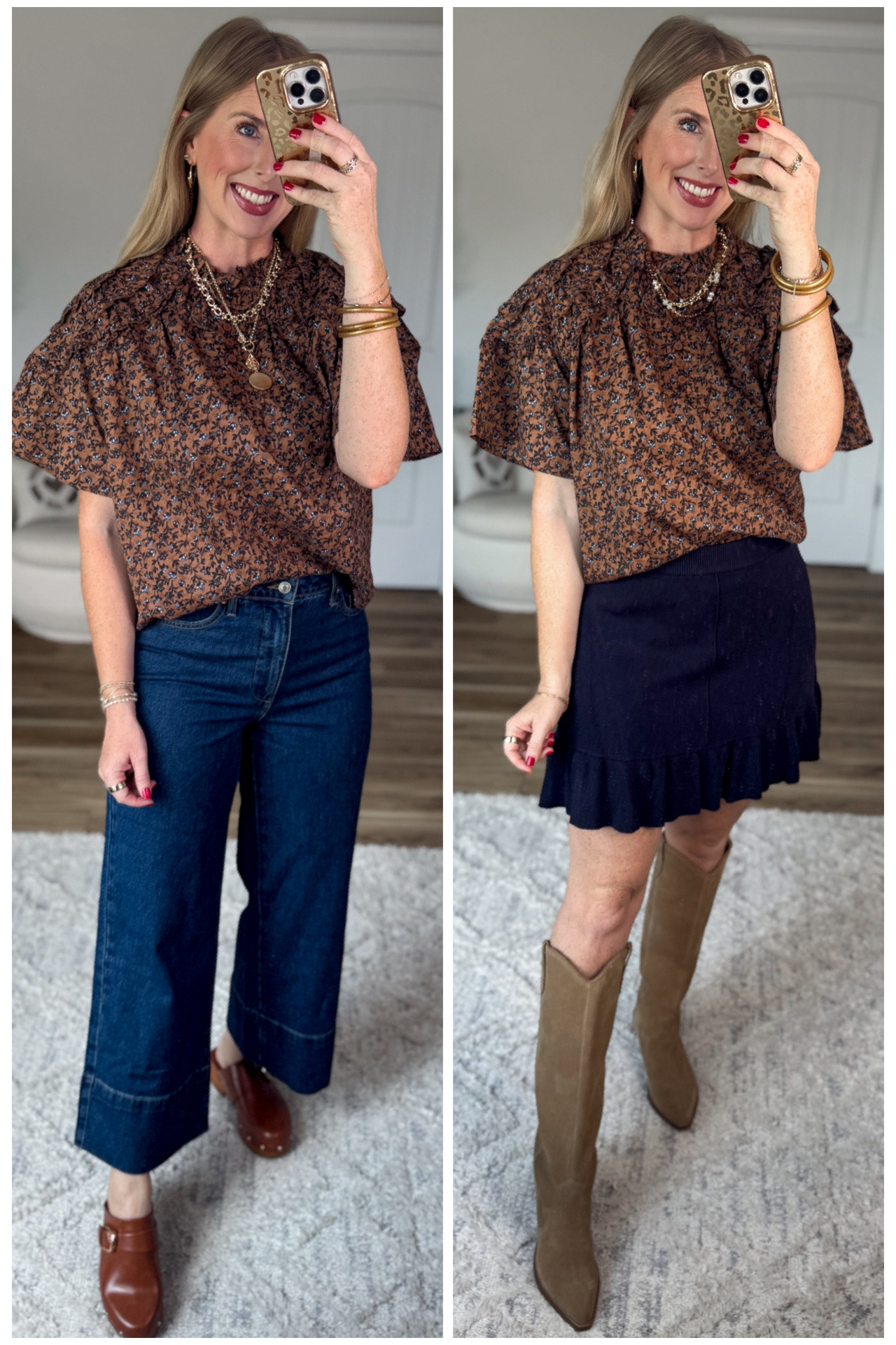 2 ways to style this fall floral top from Walmart!