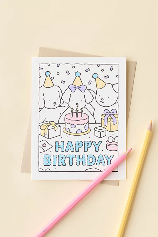 Bobbie Goods Happy Birthday Cake Party Coloring Birthday Card in Assorted at Urban Outfitters | Urban Outfitters (US and RoW)