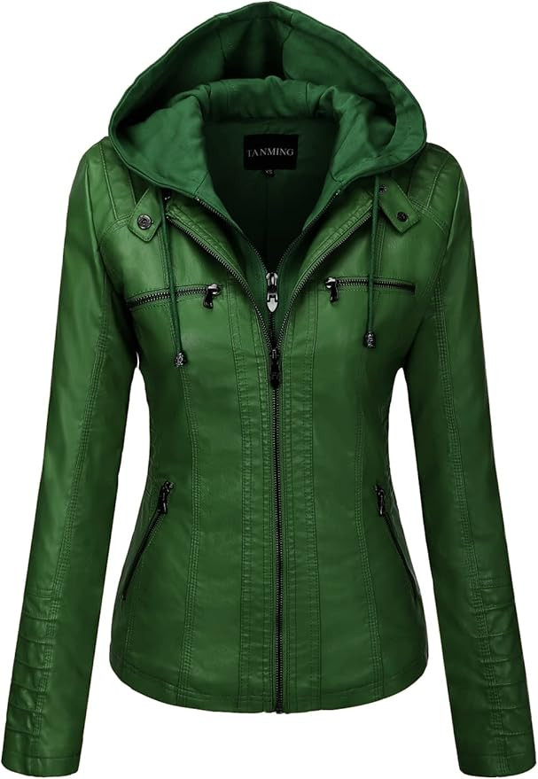 Tanming Women's Removable Hooded Faux Leather Jackets | Amazon (US)