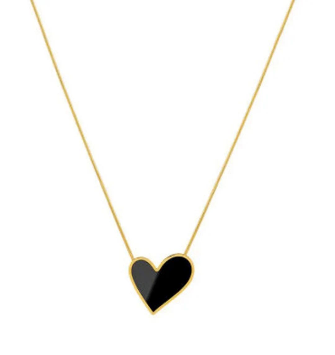 18k Heart Gold Plated Necklace, Black Heart Necklace, Dainty Heart Necklace - Etsy | Etsy (US)