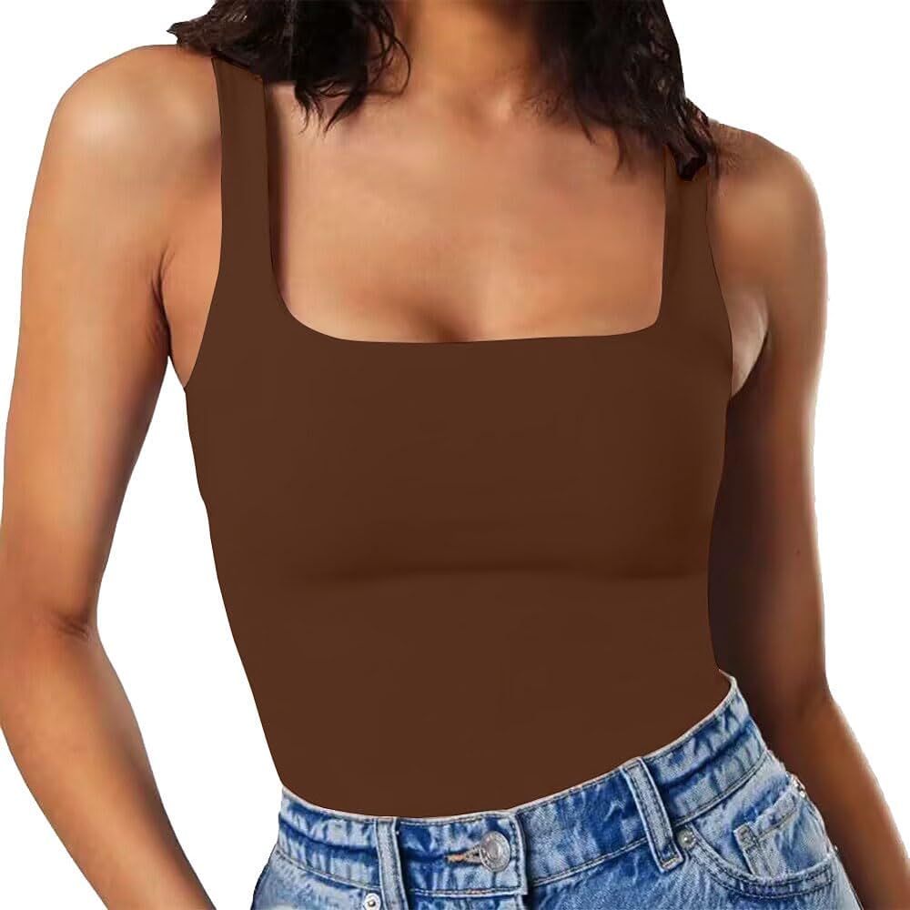 MISSJOY Women's Square Neck Sleeveless Slimming Going Out Tank Tops Bodysuits Clubwear | Amazon (US)