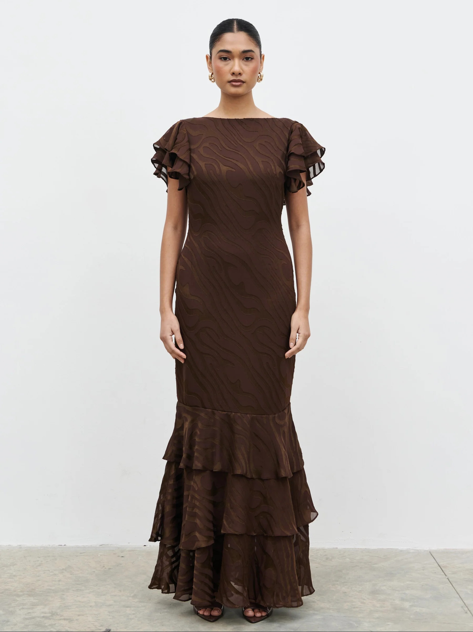Ester Ruffle Jacquard Maxi Dress | Pretty Lavish (UK)