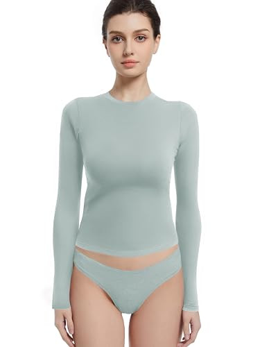 Long Sleeve Shirts for Women Crewneck Basic Tees T Shirts Fitted Crop Tops Y2k Going Out Tops | Amazon (US)
