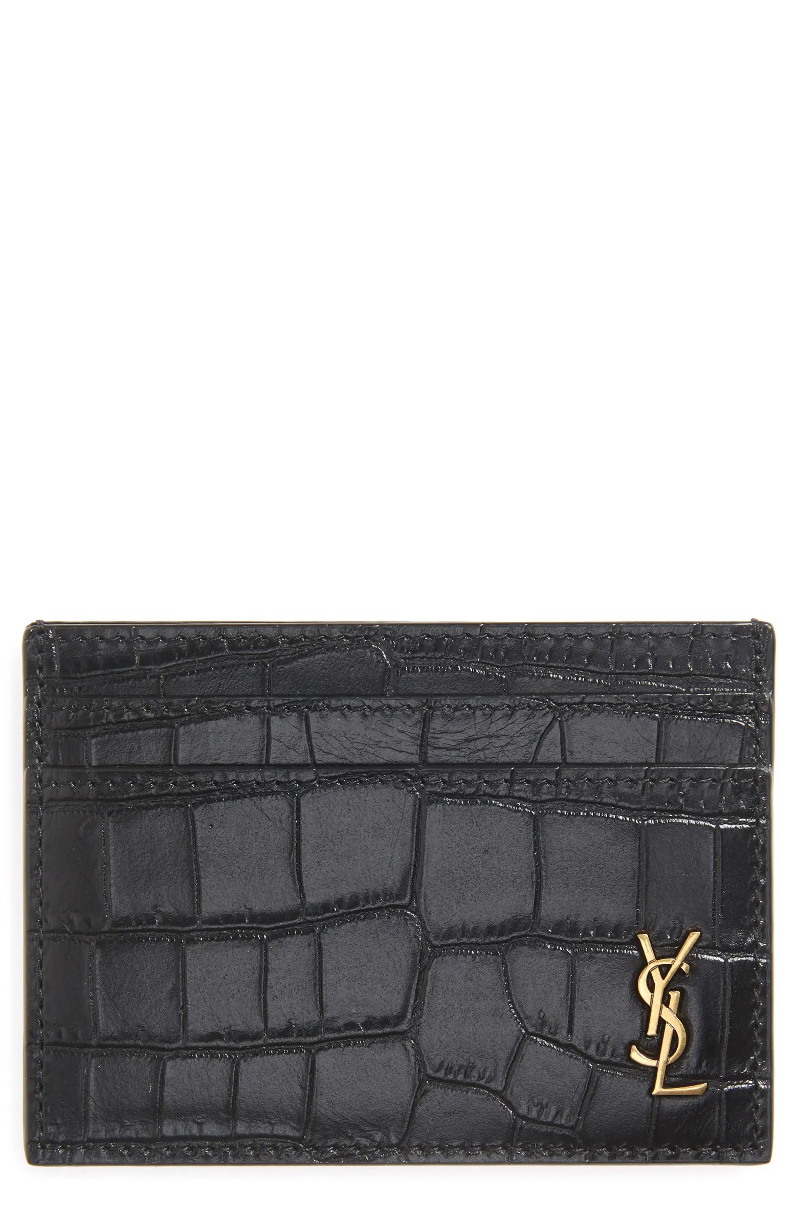YSL Monogram Croc Embossed Leather Card Case | Nordstrom