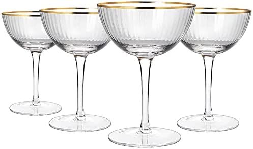 Amazon.com | The Wine Savant Gold Rim Glasses 6 oz, Set of 4 Gold Rim Classic Manhattan Glasses F... | Amazon (US)