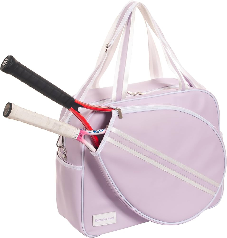 Purple PU Leather Women Large Sports Handbag Tennis Racket Shoulder Bag Tennis Tote Bag for 2 Rac... | Amazon (US)