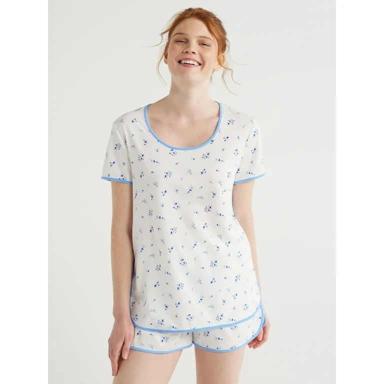 Joyspun Women's Cotton Blend T-Shirt and Shorts Pajama Set, 2-Piece, Sizes S to 3X | Walmart (US)