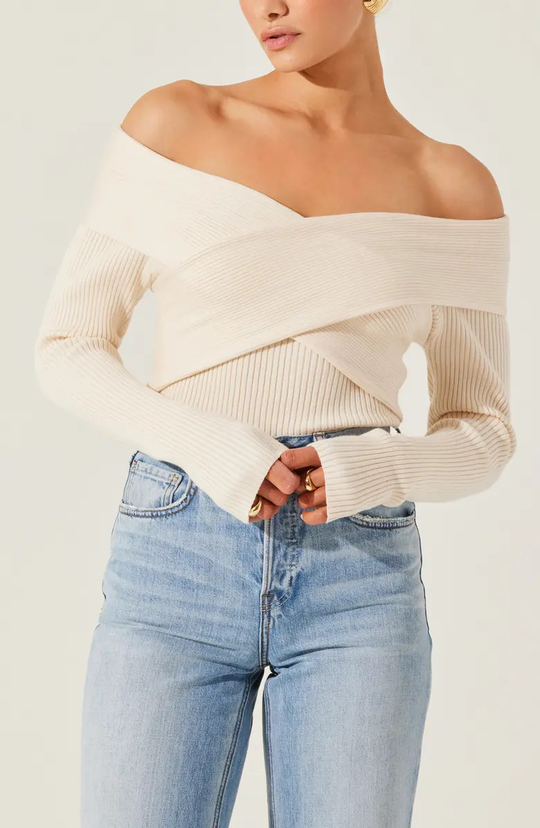 Crossover Off The Shoulder Rib Sweater | Nordstrom