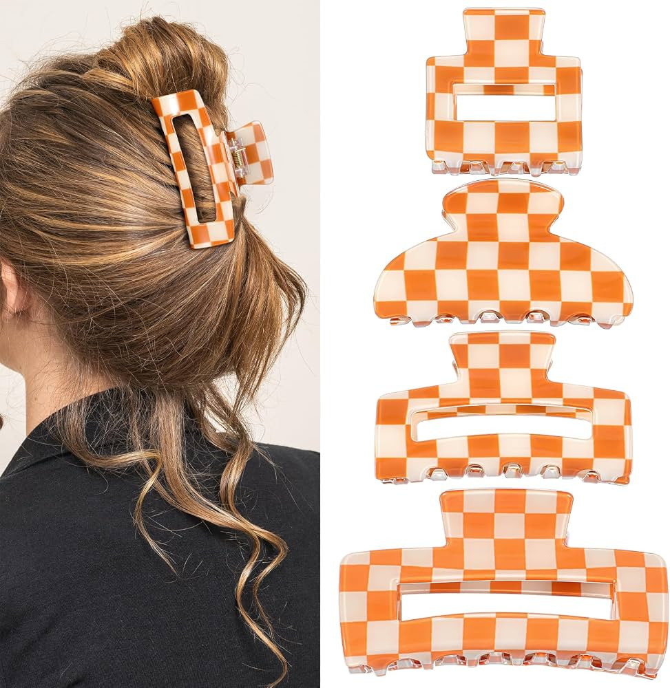 4Pcs Checkered Hair Claw Clips, Non-Slip Hair Jaw Clips for Thick, Thin, Curly, Straight, Long Ha... | Amazon (US)